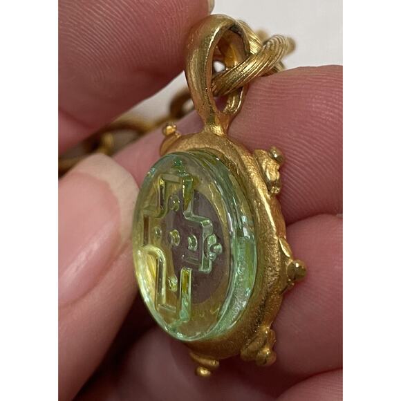 Susan Shaw Venetian Glass Intaglio Cross Pendant Necklace 16" 24kt Plate 3" Ext - Picture 9 of 14